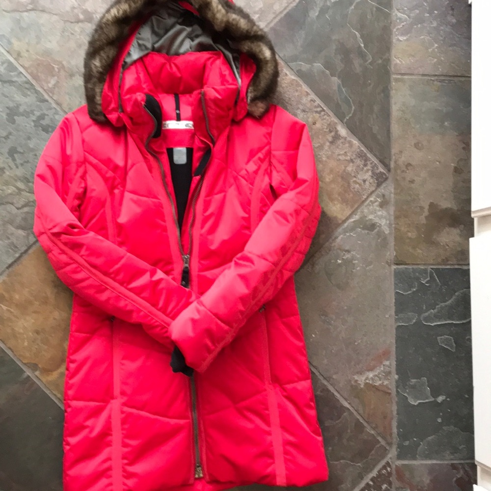 Obermeyer Long Red Parka with removable fur hood-6